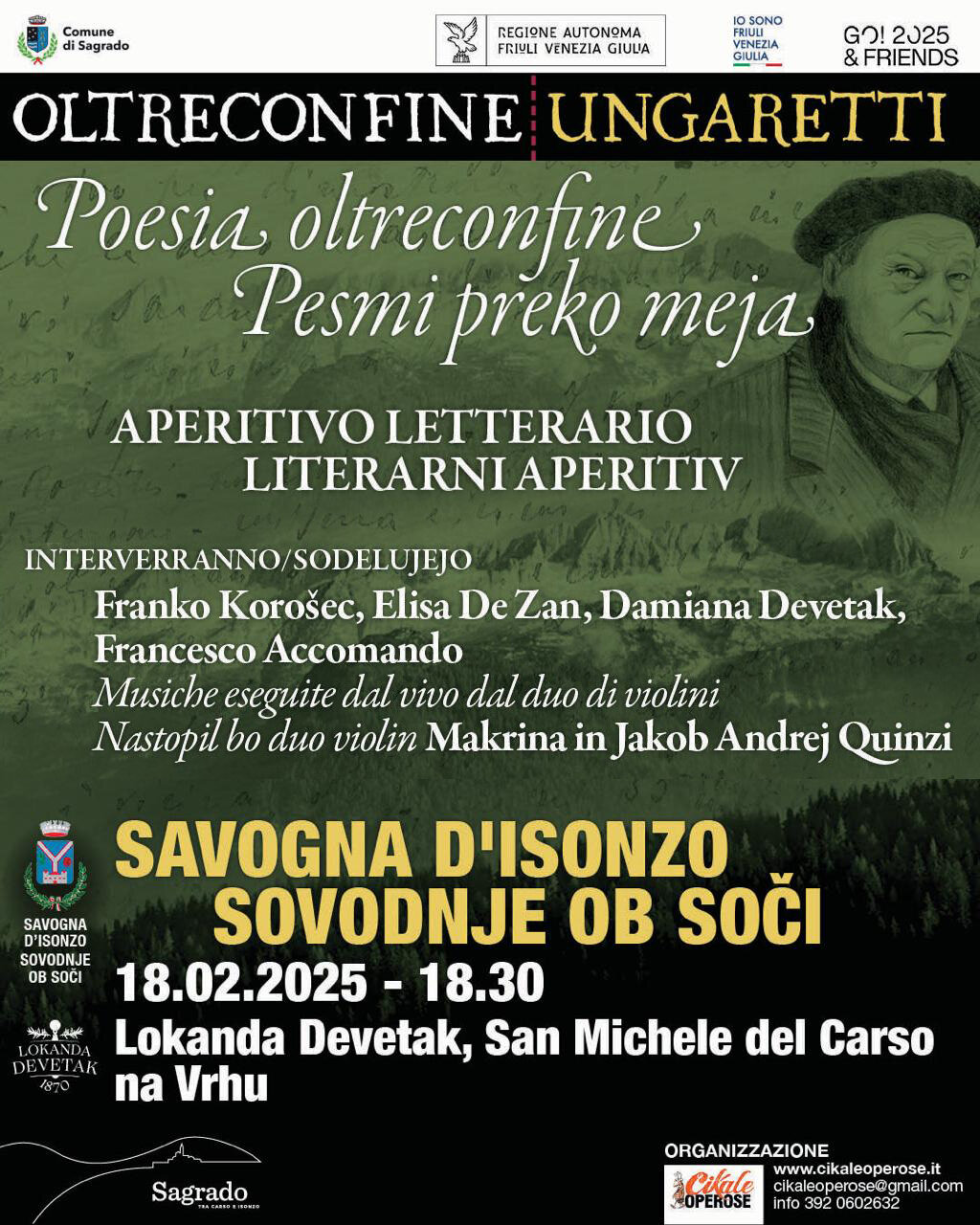 Aperitivo letterario, quinto evento di "Oltreconfine Ungaretti" a Savogna-Sovodnje